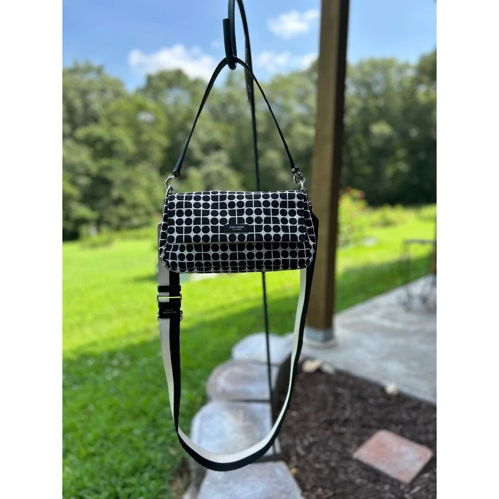 Kate Spade Noel Jacquard KF864 Convertible Crossbody Shoulder Bag Black